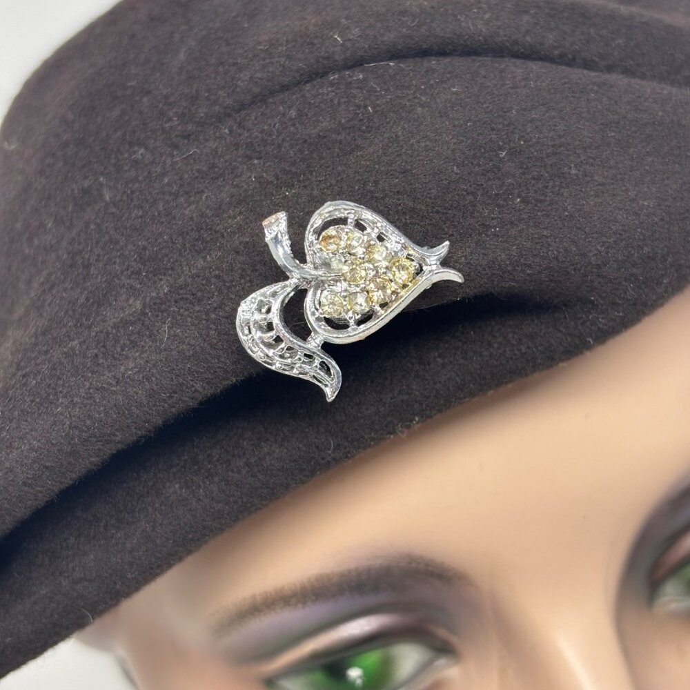 Vintage 1950s Brown Hat Womens Brown Wool Pointed Cap With Silver Brooch - Picture 4 of 12